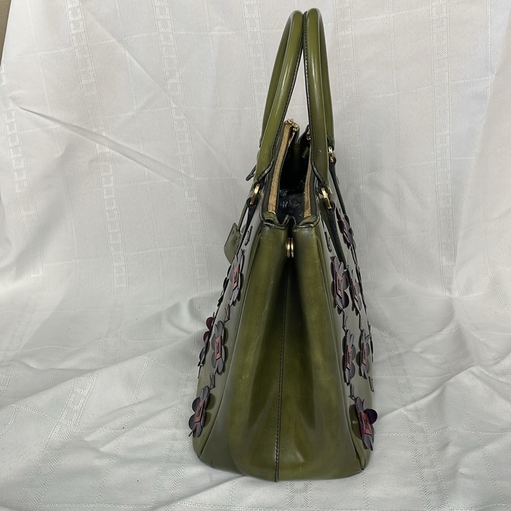 Prada Spazzolato Floral Applique Galleria Tote Bag Green Patent - Picture 8 of 17